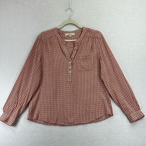 LOFT Women’s Rayon Blouse Size L Dusty Rose & Tan Geometric Print